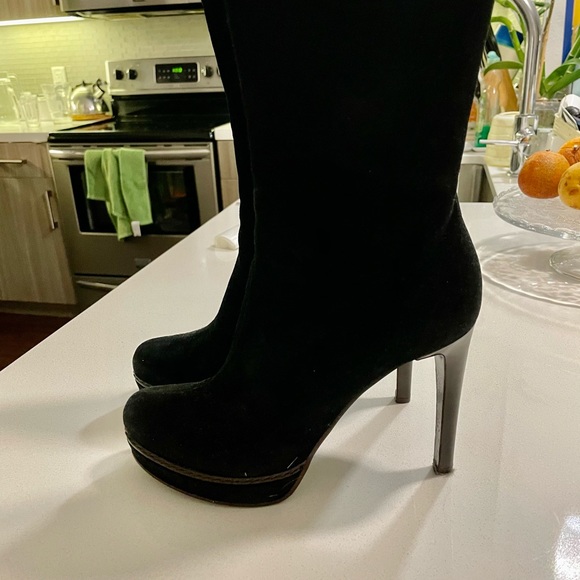 Italian suede stiletto platform booties - Picture 3 of 4